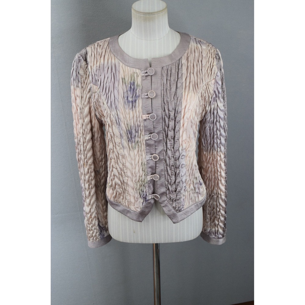Vtg JEANNE MARC Collection Jacket Small Textured Button Front Cream Purple